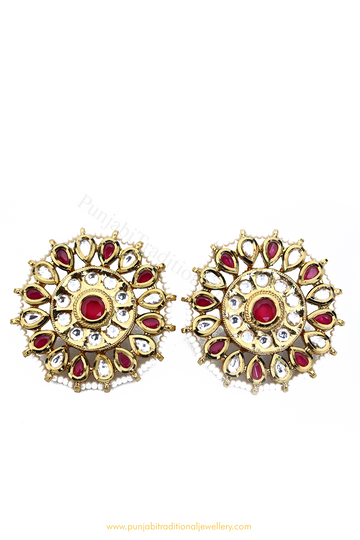 Gold Finished Rubby Kundan Studs By PTJ